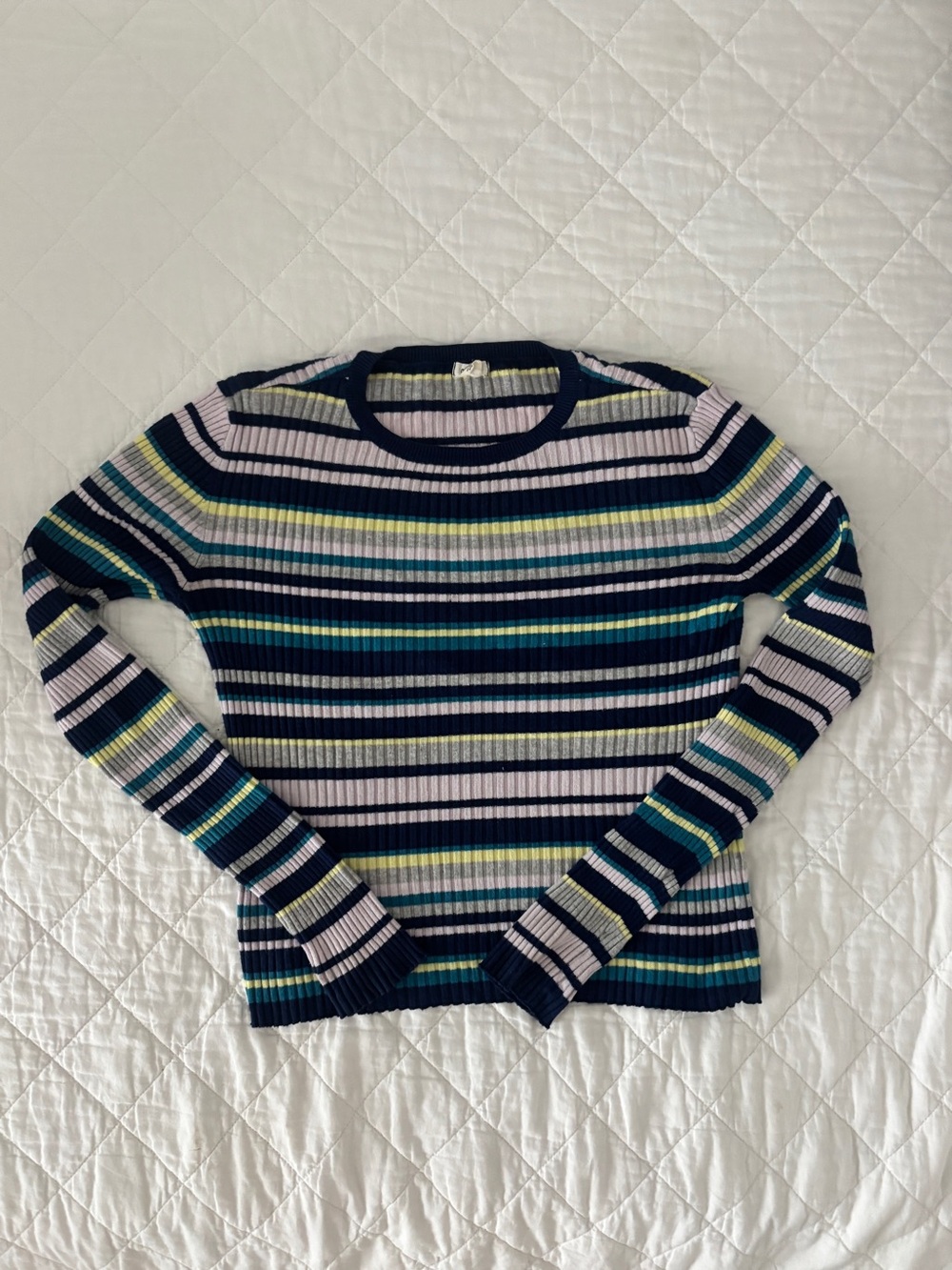 Garage Ribbed Body Hugging Striped Long Sleeve Sweater